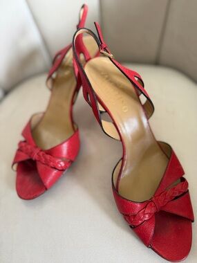 VALENTINO GARAVANI Vintage Burgundy Red Slingback Open Toe Sandals Shoe Heels 8